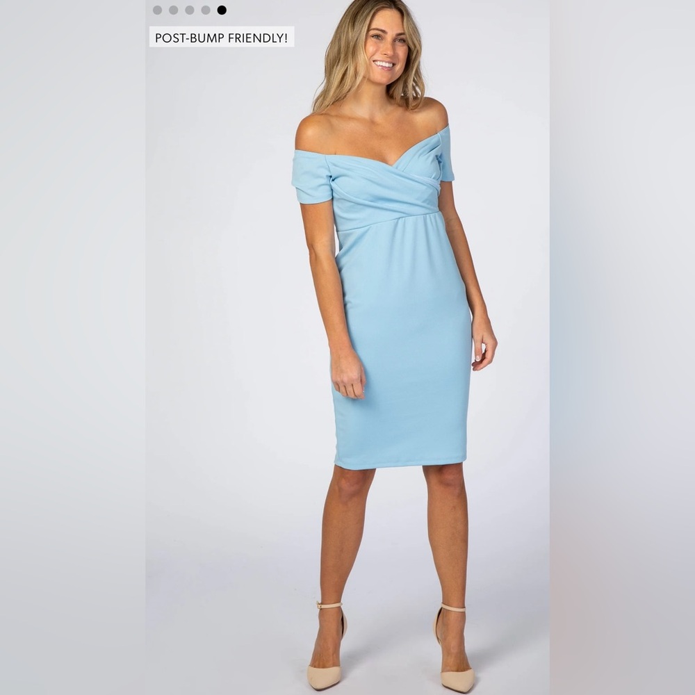 Pinkblush Light Blue Solid Off Shoulder Fitted Dr… - image 4